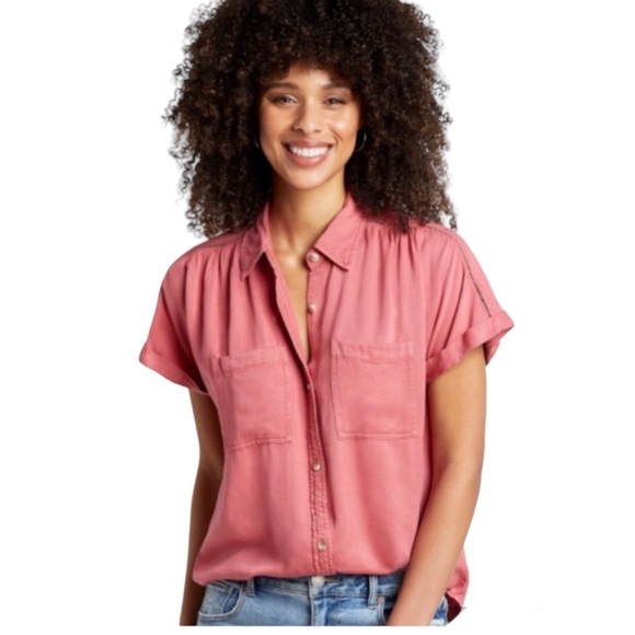 Maurices Coral Utility Button Down Short Sleeve Shirt - Picture 1 of 6